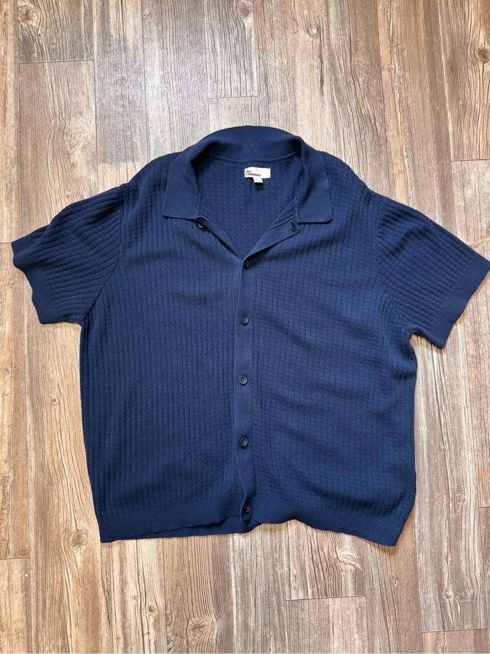 The Commons Textured Knit Button Front Polo Shirt Navy Blue Cotton XXL - Picture 2 of 6